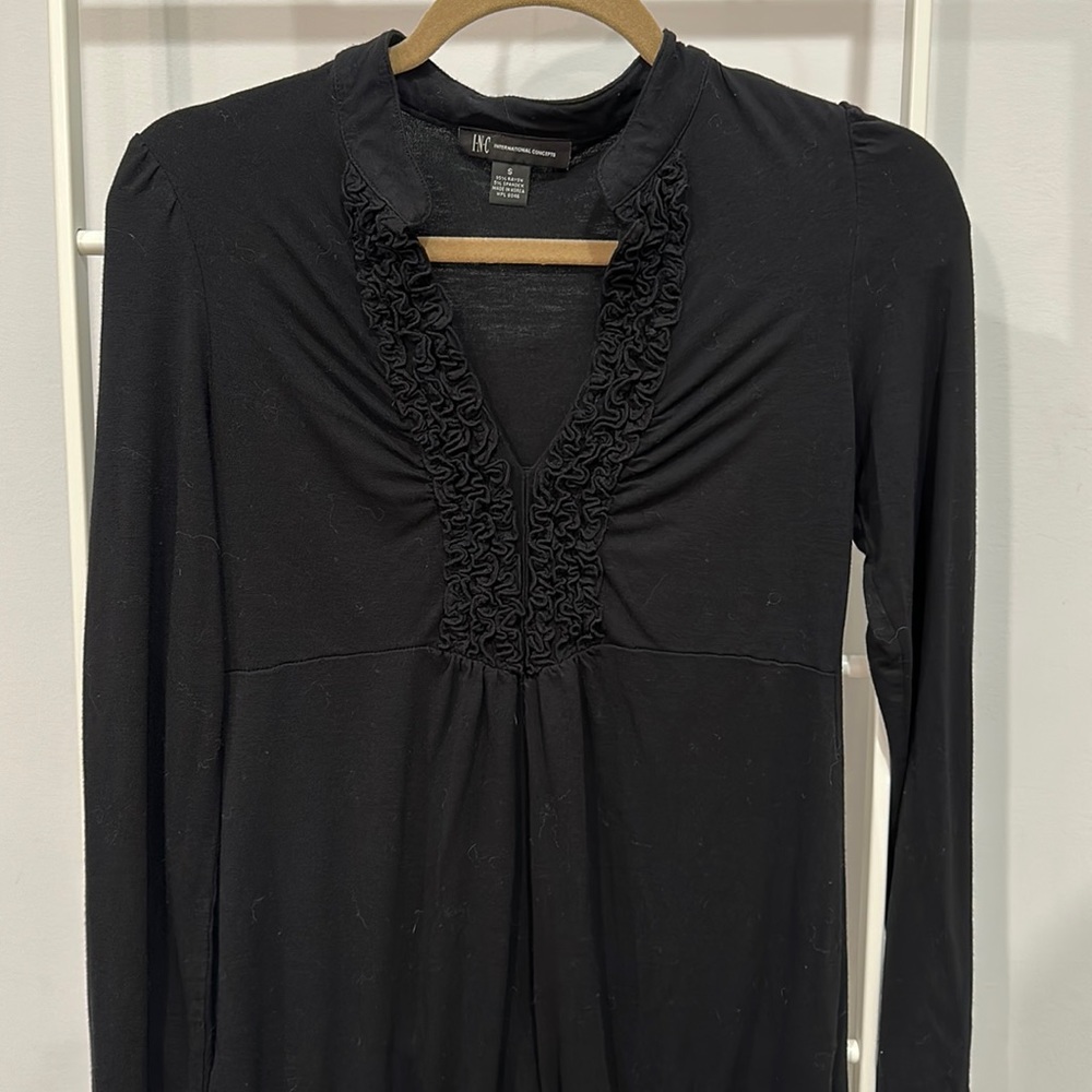 INC Concepts Ruffled V-Neck Tunic , Black - Size Small